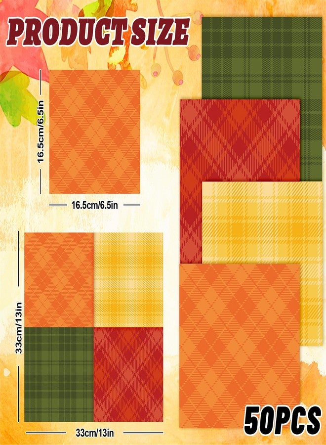 وولاين مناديل ورقية من Whaline Fall Buffalo، بنمط مربعات خريفية، بأربعة ألوان متداخلة (برتقالي، أصفر، أحمر، أخضر)، للاستخدام مرة واحدة، مناسبة للغداء والحلوى والعشاء، مثالية للمنزل والمطبخ والمطاعم والحفلات، 50 قطعة - Image 2